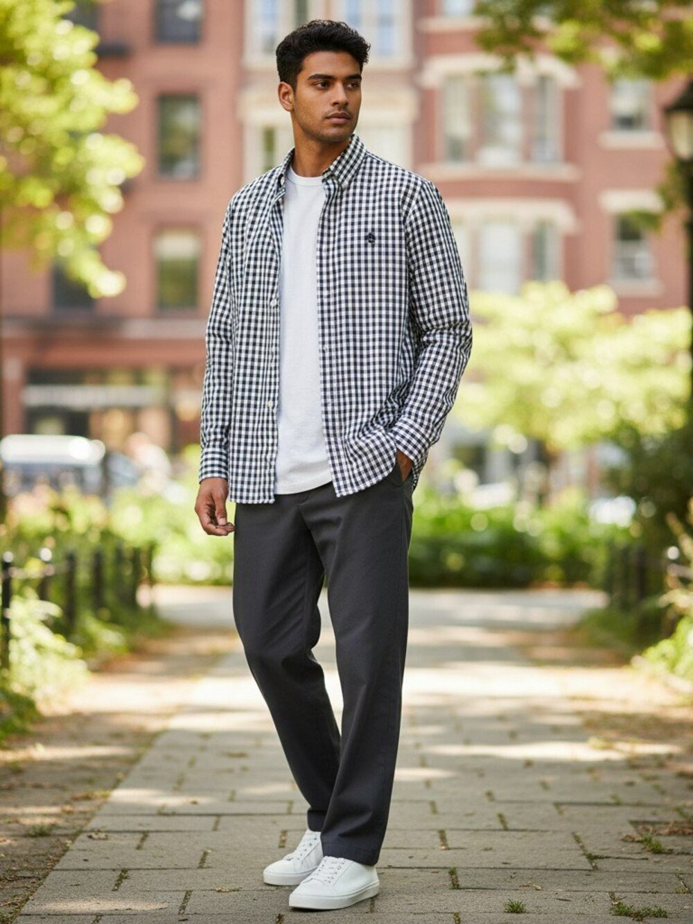 Timberland Mens XL Shirt Black Plaid Check Slim Fit Cotton Button Down